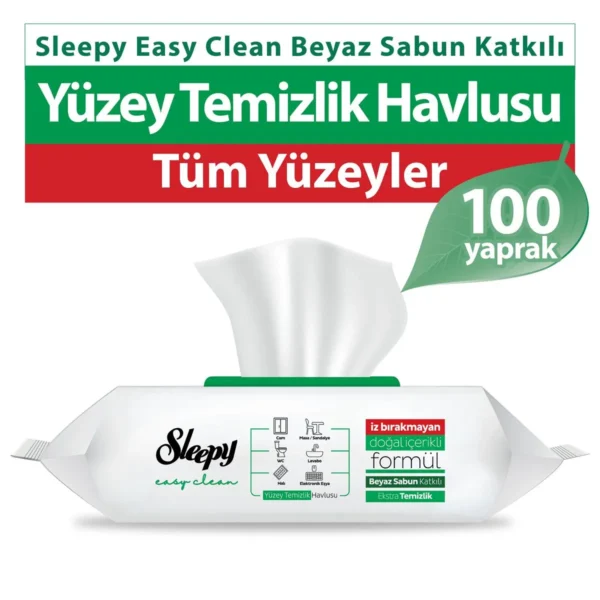 Sleepy Yeşil Easy Clean Yüzey Temizlik Havlusu Beyaz Sabun Katkılı 100 Yaprak