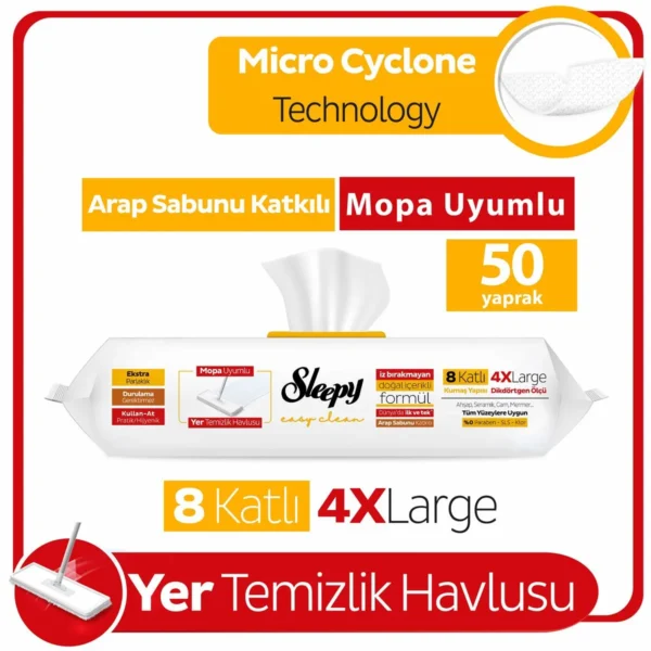 Sleepy Easy Clean Beyaz Sabun Katkılı Mopa Uyumlu Yer Temizlik Havlusu Sarı
