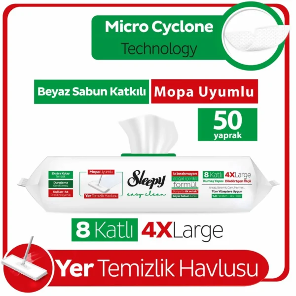 Sleepy Easy Clean Beyaz Sabun Katkılı Mopa Uyumlu Yer Temizlik Havlusu Yeşil